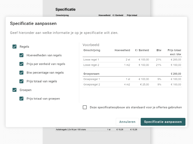 Bepaal wat je klant ziet in de offerte DEDDO