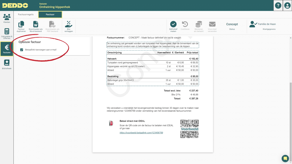 iDEAL betaallink toevoegen aan factuur DEDDO