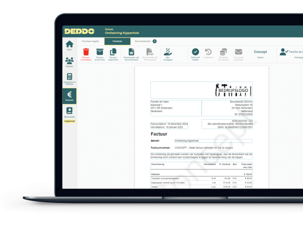 Factuur op beeld laptop software DEDDO