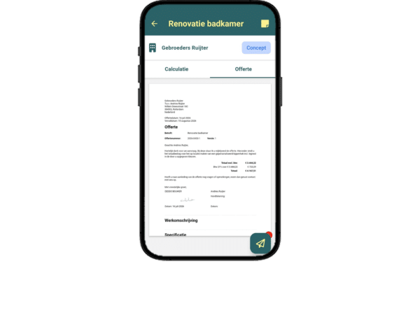 Offerte delen via WhatsApp met acceptatiepagina in de mobiele app van DEDDO