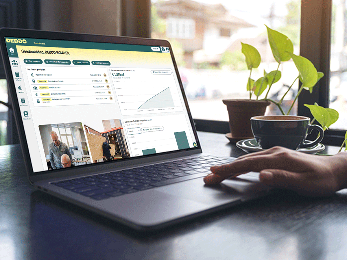 Omzet dashboard facturen in DEDDO startpagina op beeldscherm laptop