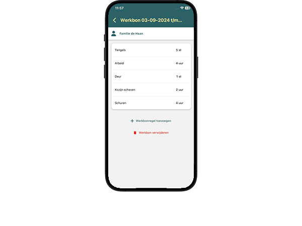 Werkbon aanmaken via mobiele app DEDDO