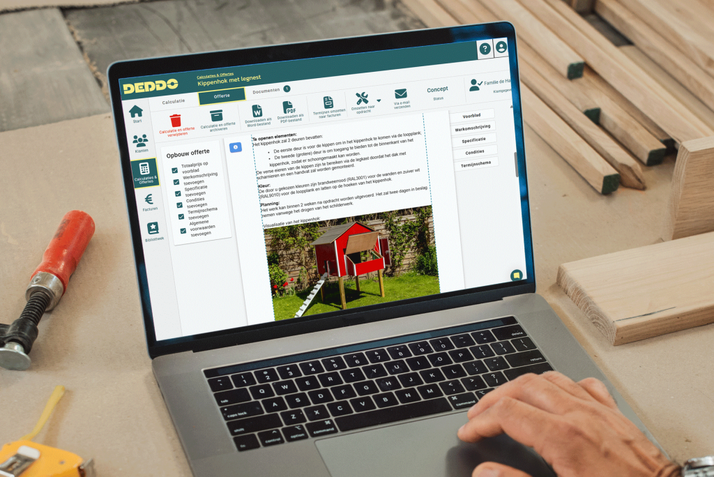 Werkomschrijving met afbeelding in DEDDO software op beeld laptop