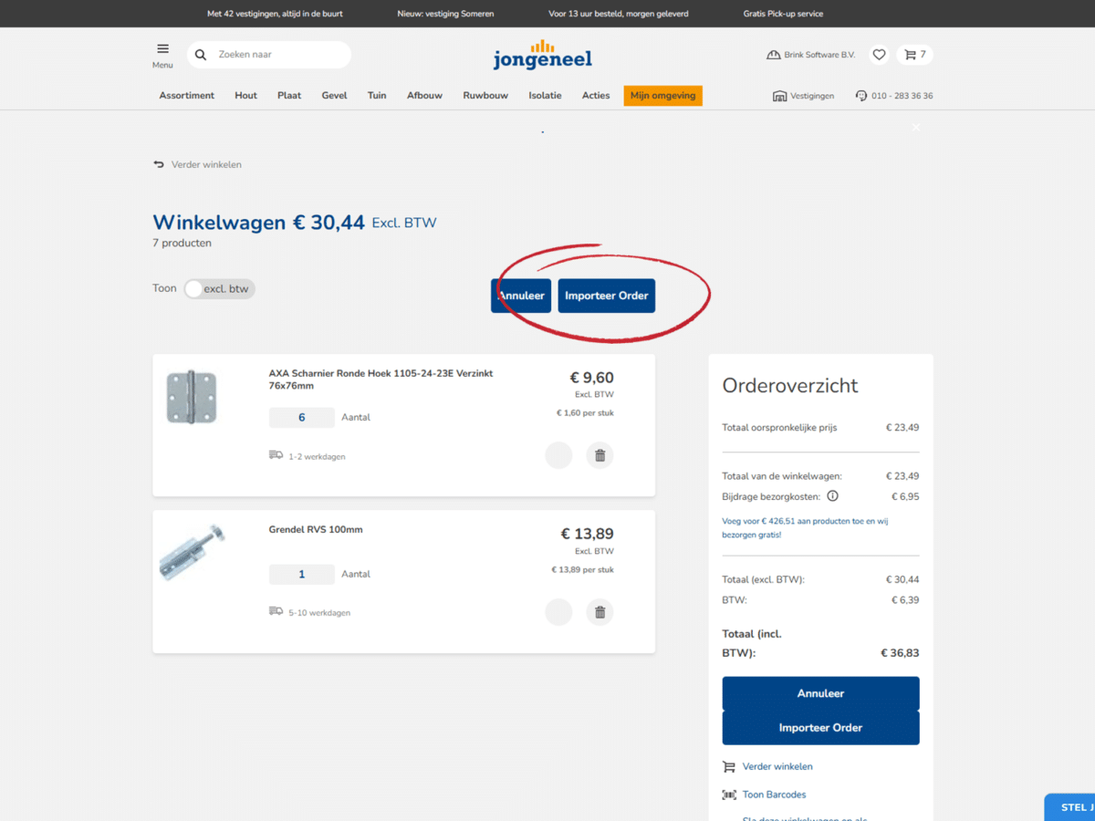 Voorbeeld Jongeneel artikelen importeren in calculatie DEDDO