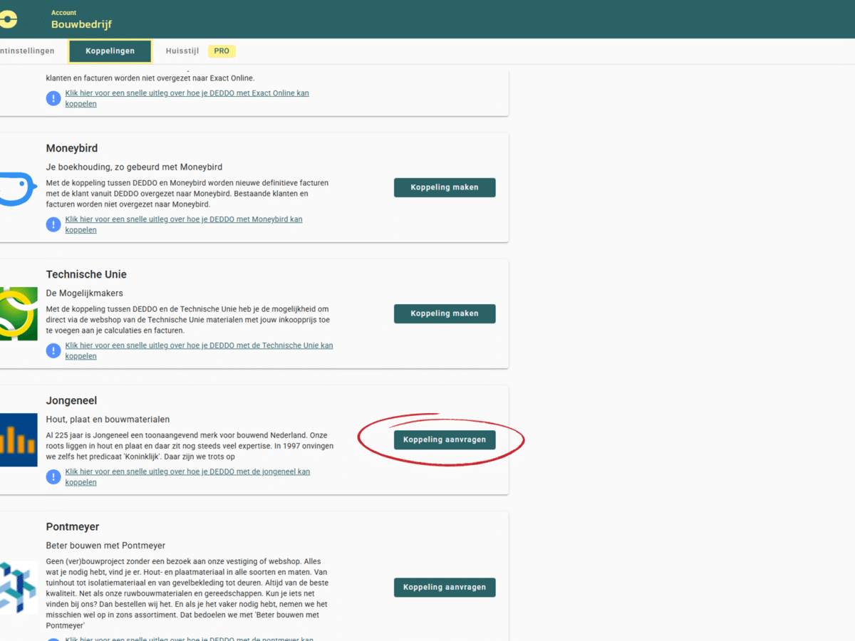 Screenshot Jongeneel koppelen met software DEDDO