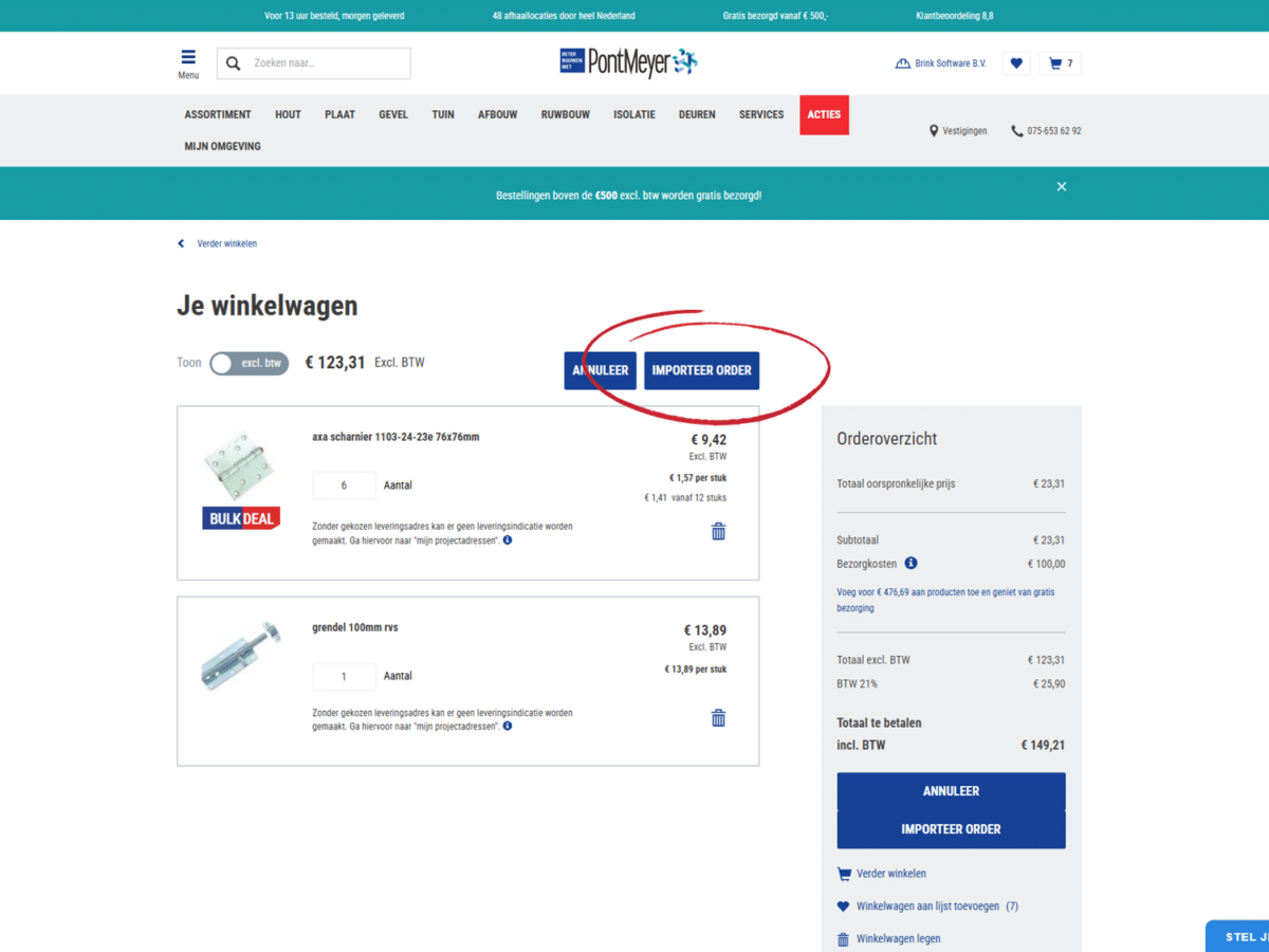 Voorbeeld PontMeyer artikelen importeren in calculatie DEDDO
