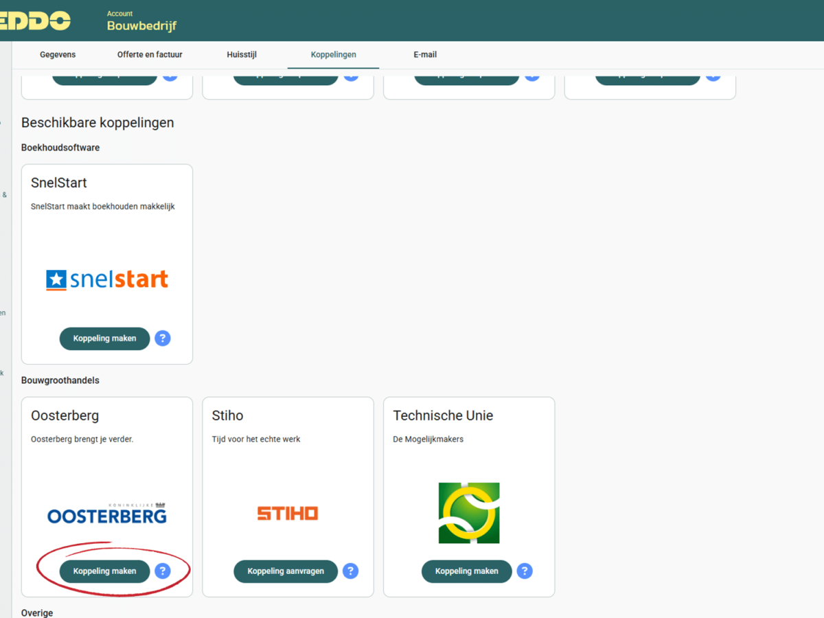 Screenshot Oosterberg koppelen met software DEDDO