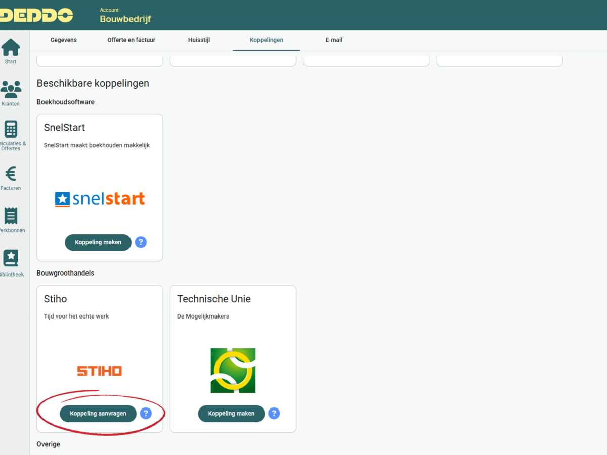 Screenshot Stiho koppelen met software DEDDO