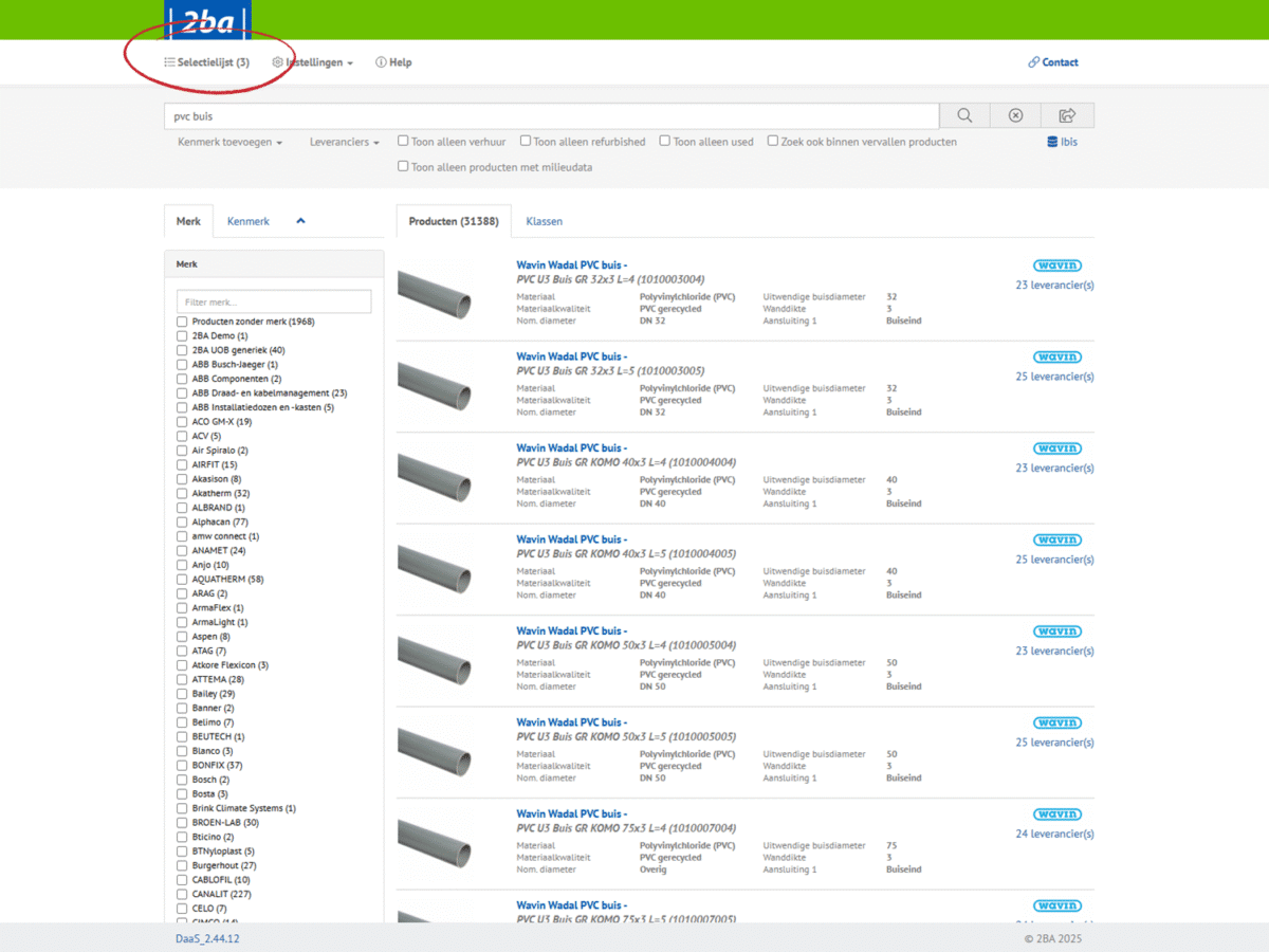 Artikelen uit 2ba importeren in calculatie in DEDDO