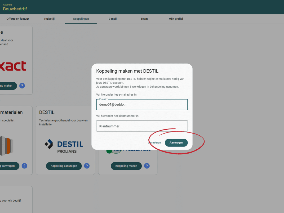 Screenshot DESTIL koppelen met DEDDO