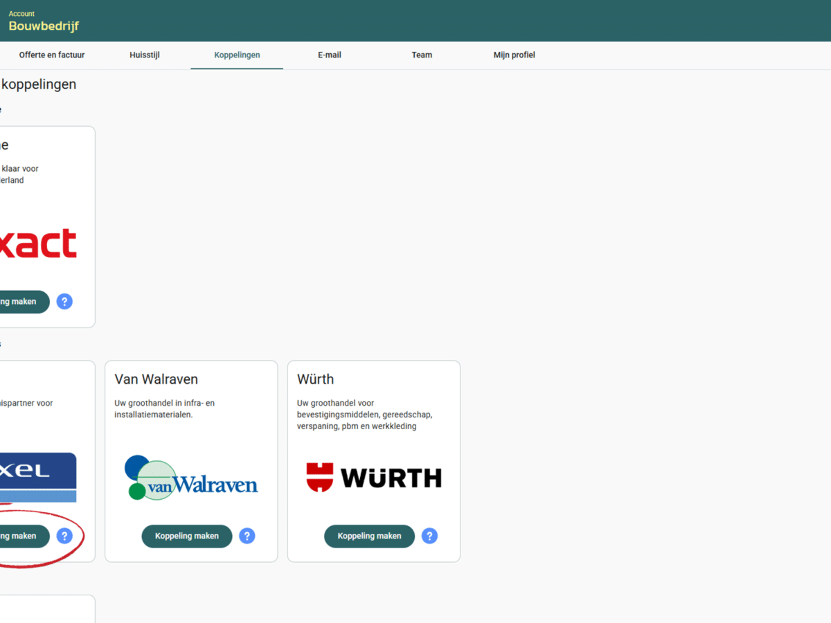 Screenshot koppeling maken met Groothandel Rexel in DEDDO
