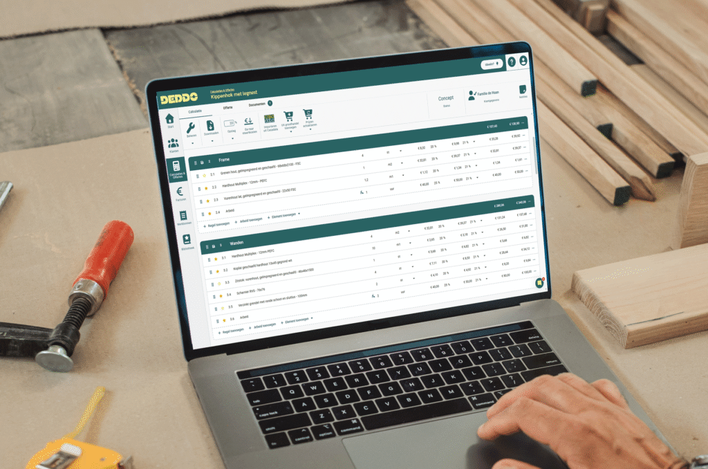 Calculatie offerte in DEDDO op beelscherm laptop