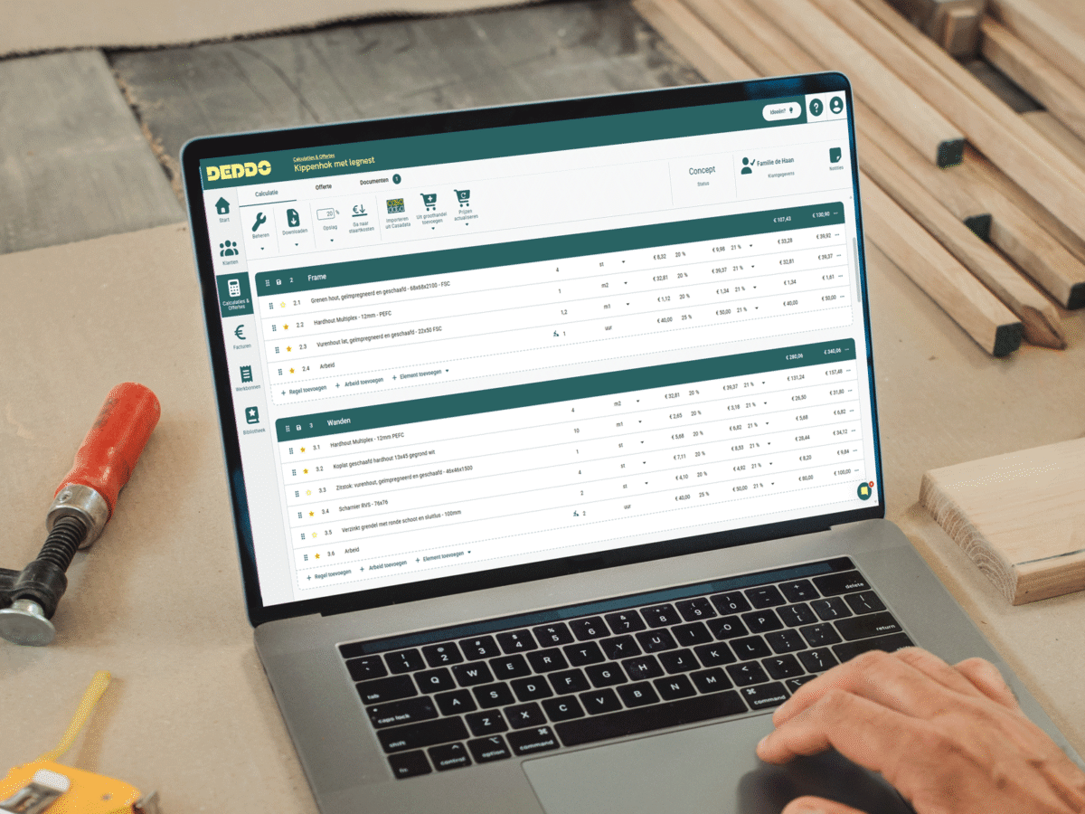 Calculatie offerte in DEDDO op beelscherm laptop