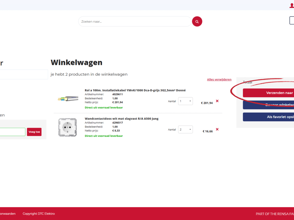 Screenshot DTC Elektro artikelen en prijzen importeren in calculatie in DEDDO