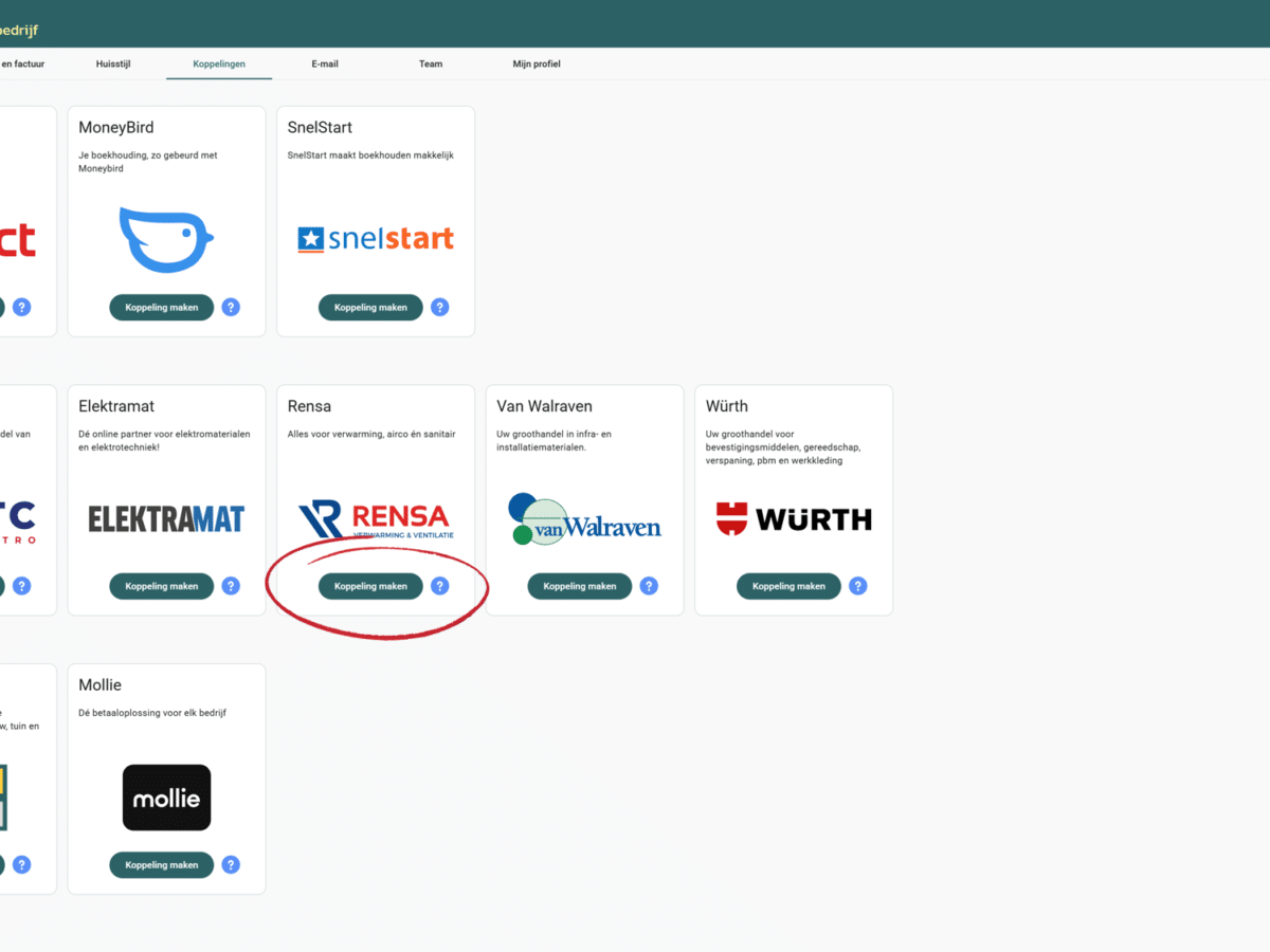 Voorbeeld Rensa koppeling maken in DEDDO op beeldscherm screenshot