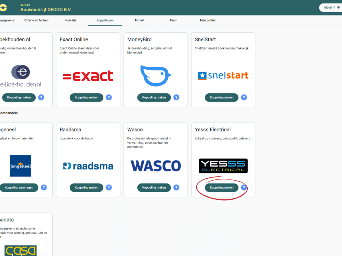 Voorbeeld Yess Electrical koppelen met DEDDO op beeldscherm screenshot
