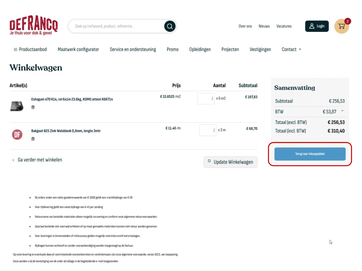 Screenshot Artikelen en prijzen importeren in DEDDO van groothandel Defrancq